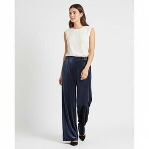 New Gap Pants 14 Petite Easy Trousers Velvet Wide Leg Navy Blue Glam Dressy Work